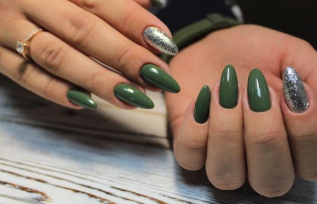 4. Olive Green and White Coffin Nails - wide 4